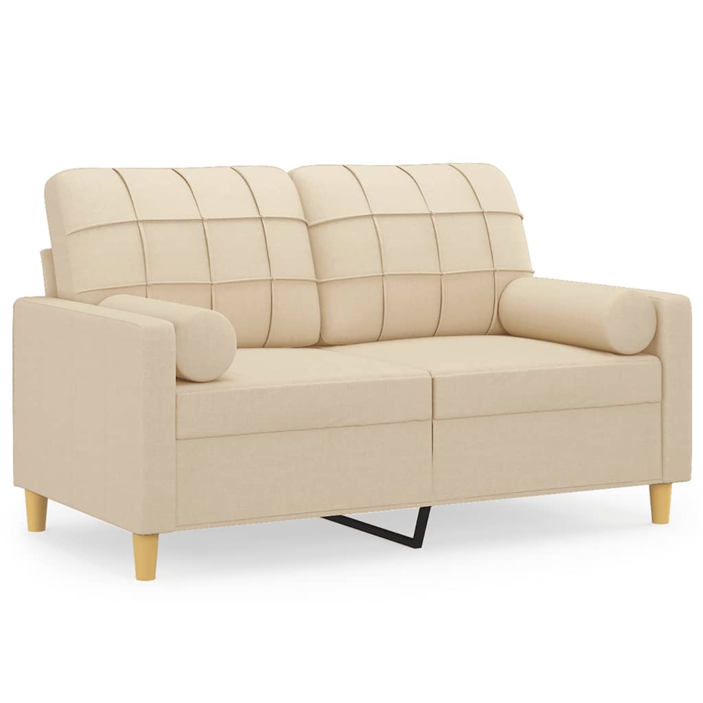 vidaXL 2-osobowa sofa z poduszkami, kremowa, 120 cm, tkanina