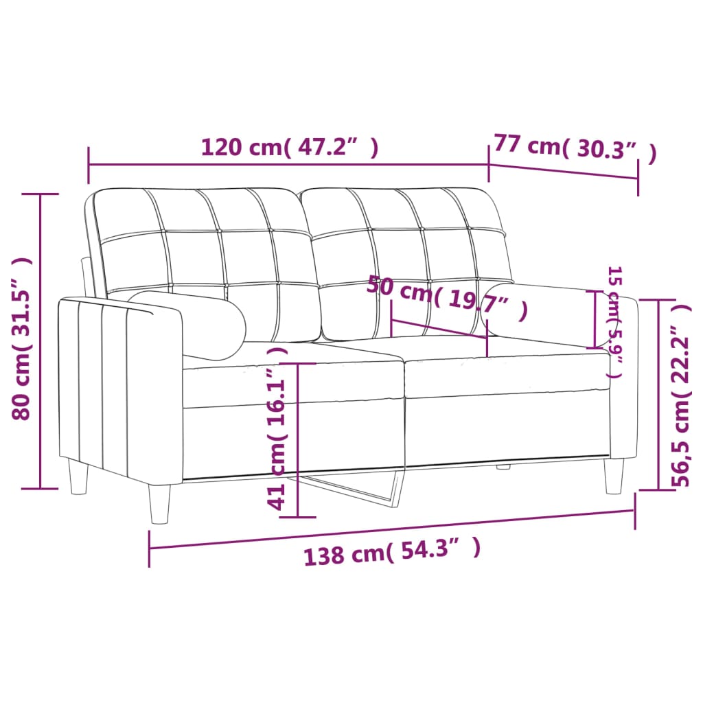 vidaXL 2-osobowa sofa z poduszkami, brązowa, 120 cm, tkanina