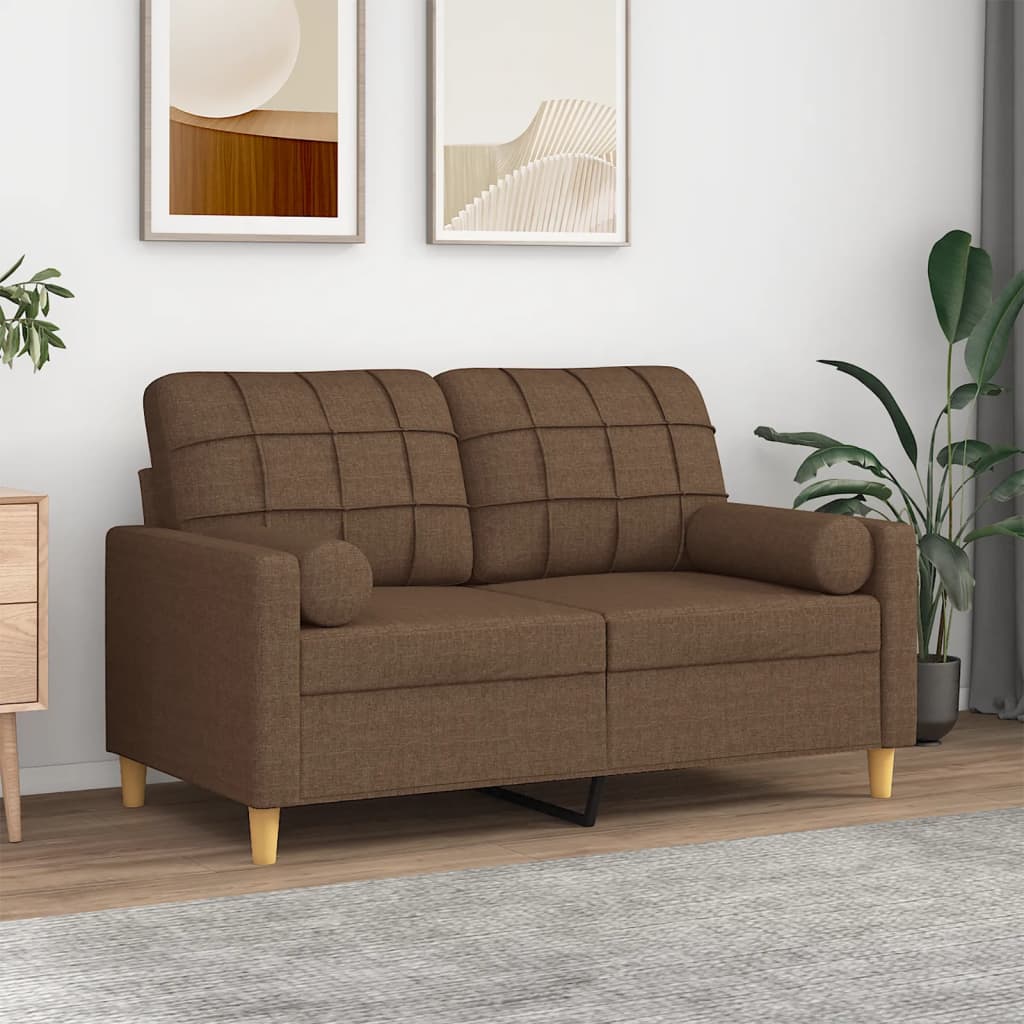 vidaXL 2-osobowa sofa z poduszkami, brązowa, 120 cm, tkanina