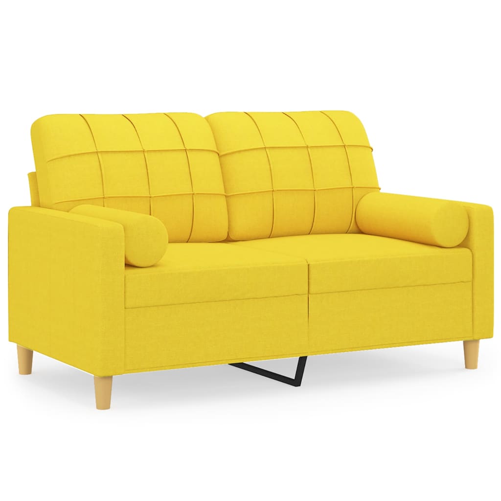 vidaXL 2-osobowa sofa z poduszkami, jasnożółta, 120 cm, tkanina