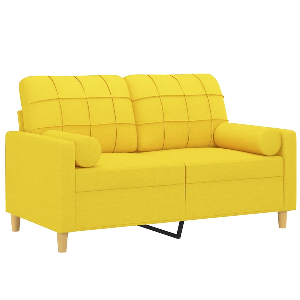 vidaXL 2-osobowa sofa z poduszkami, jasnożółta, 120 cm, tkanina