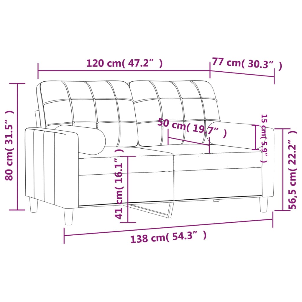 vidaXL 2-osobowa sofa z poduszkami, jasnożółta, 120 cm, tkanina