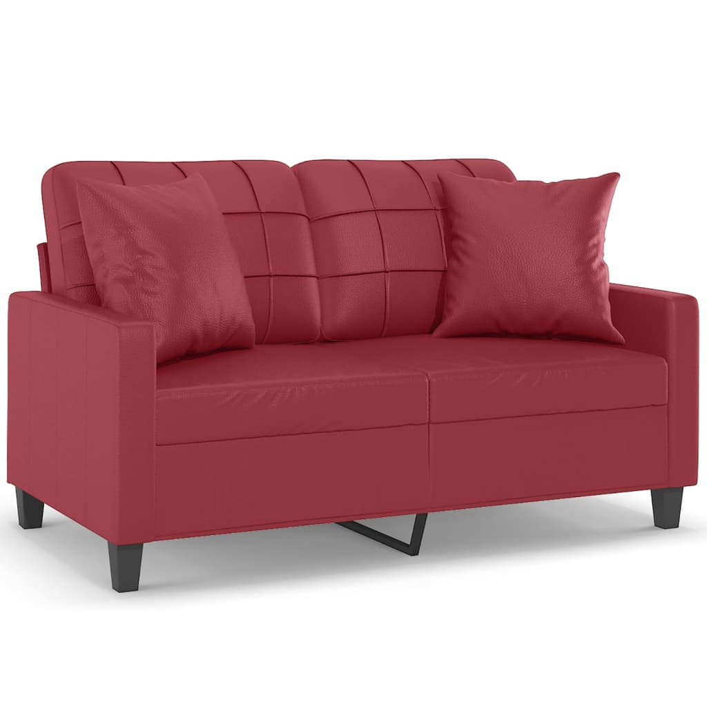 vidaXL 2-os. sofa z poduszkami, winna czerwień, 120 cm, sztuczna skóra