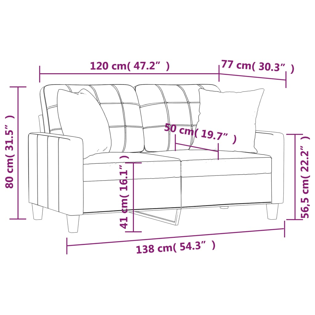 vidaXL 2-os. sofa z poduszkami, winna czerwień, 120 cm, sztuczna skóra