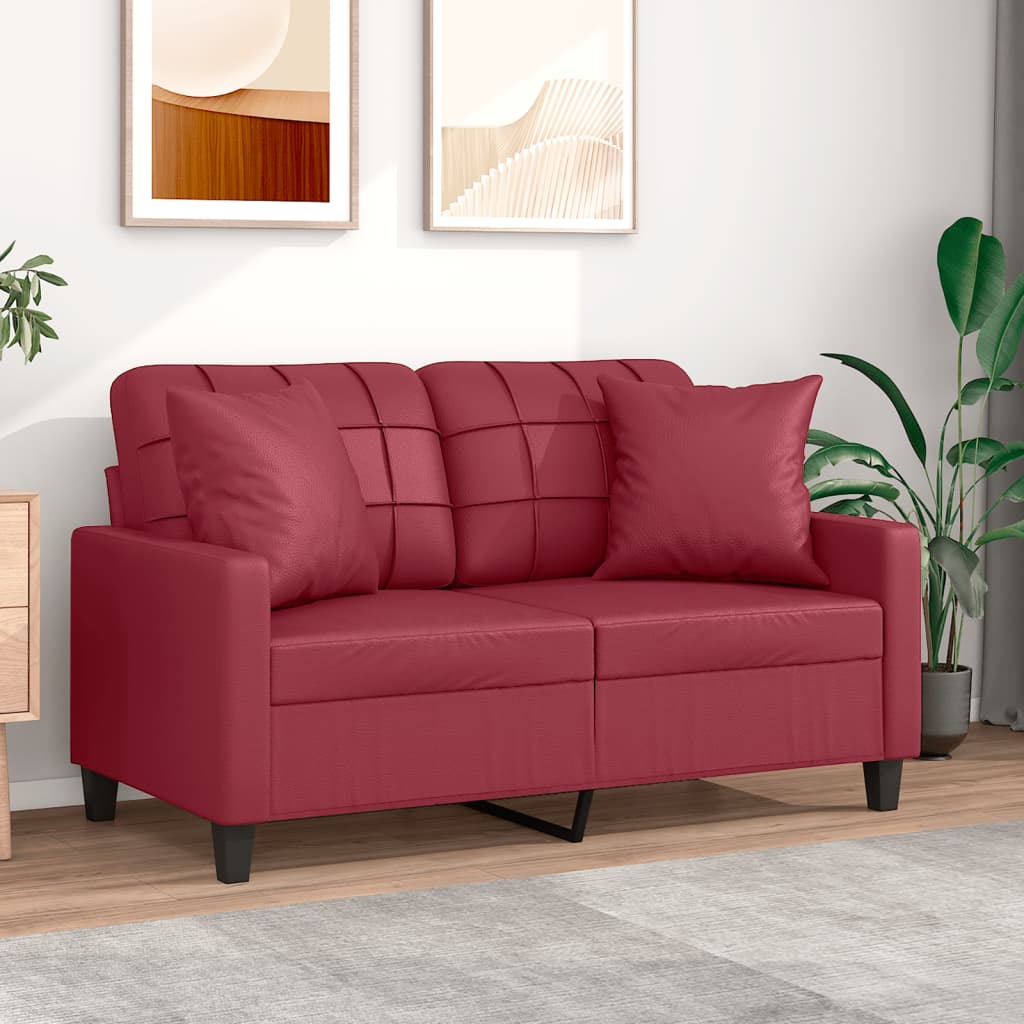 vidaXL 2-os. sofa z poduszkami, winna czerwień, 120 cm, sztuczna skóra