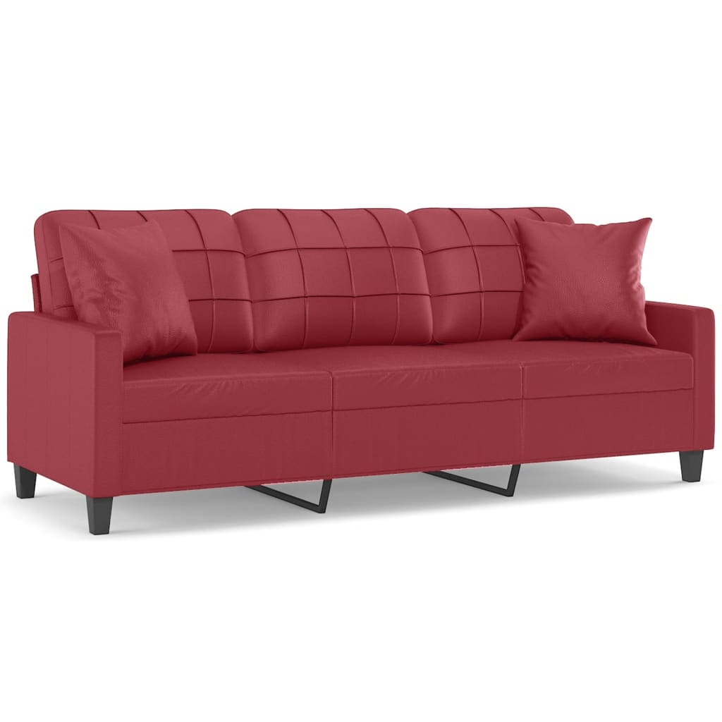 vidaXL 3-os. sofa z poduszkami, winna czerwień, 180 cm, sztuczna skóra