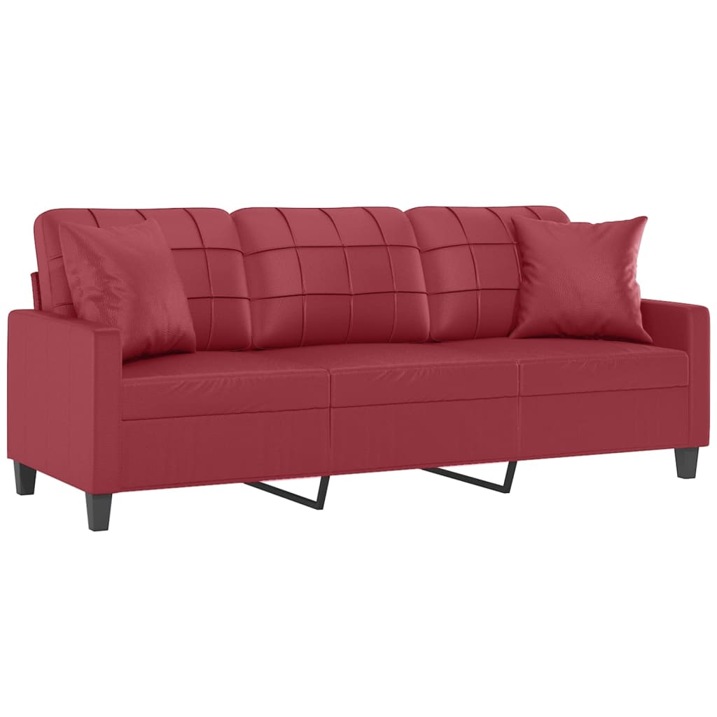 vidaXL 3-os. sofa z poduszkami, winna czerwień, 180 cm, sztuczna skóra