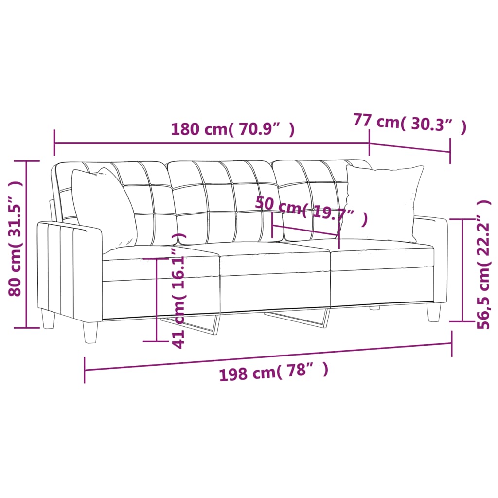 vidaXL 3-os. sofa z poduszkami, winna czerwień, 180 cm, sztuczna skóra