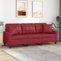 vidaXL 3-os. sofa z poduszkami, winna czerwień, 180 cm, sztuczna skóra