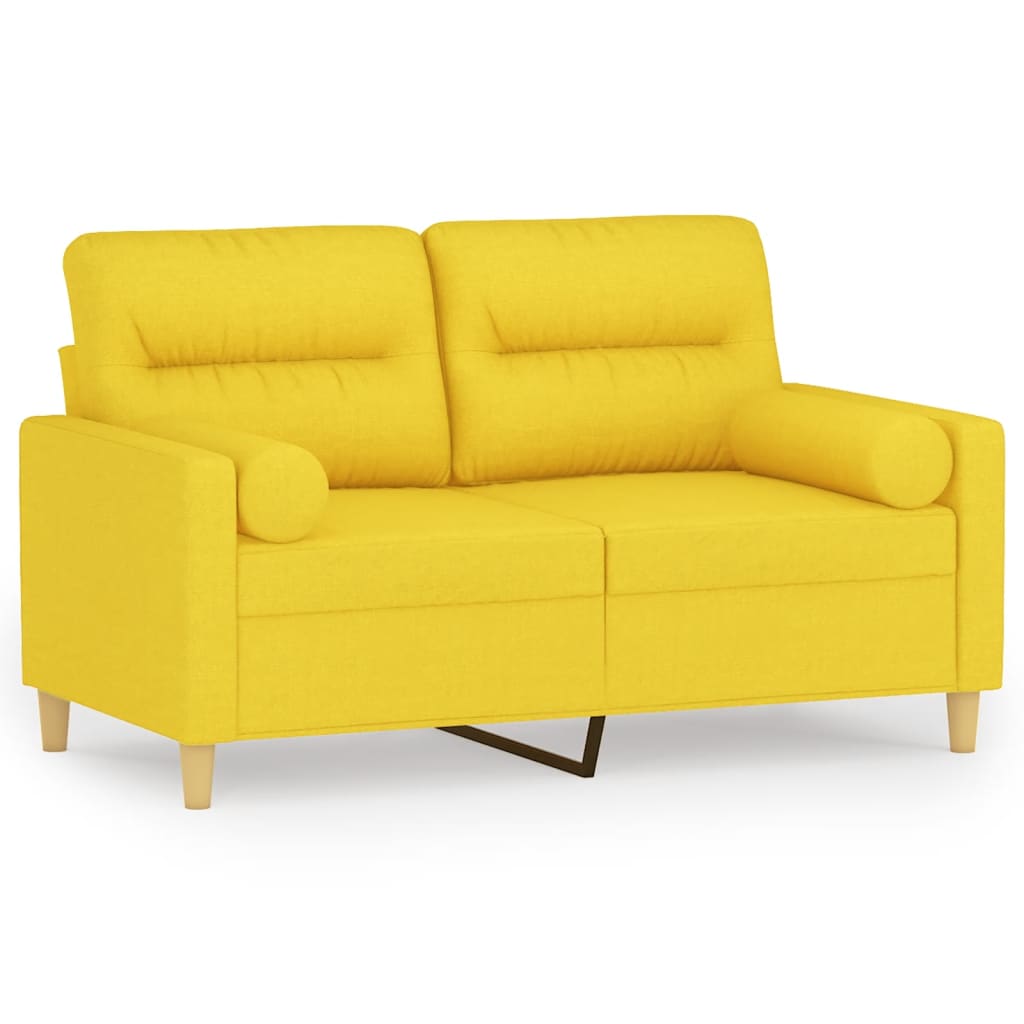 vidaXL 2-osobowa sofa z poduszkami, jasnożółta, 120 cm, tkanina