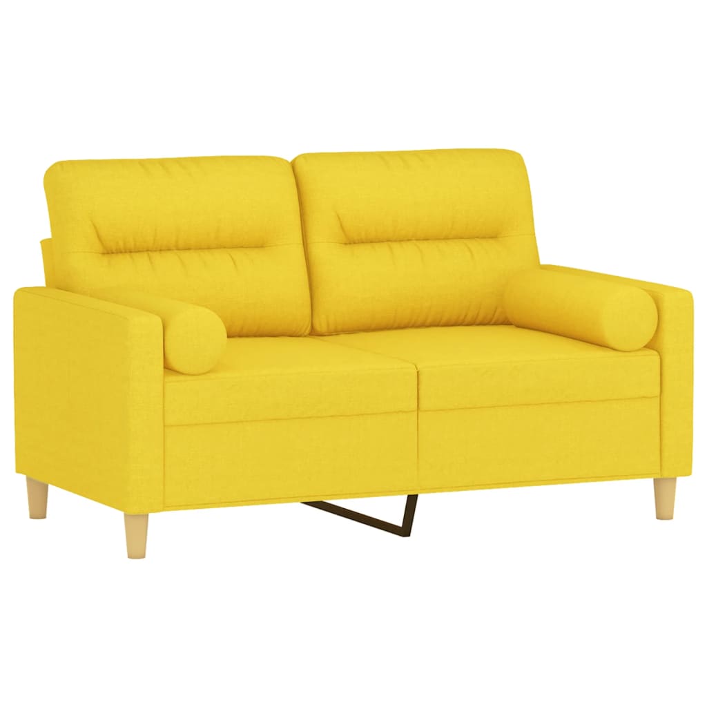 vidaXL 2-osobowa sofa z poduszkami, jasnożółta, 120 cm, tkanina