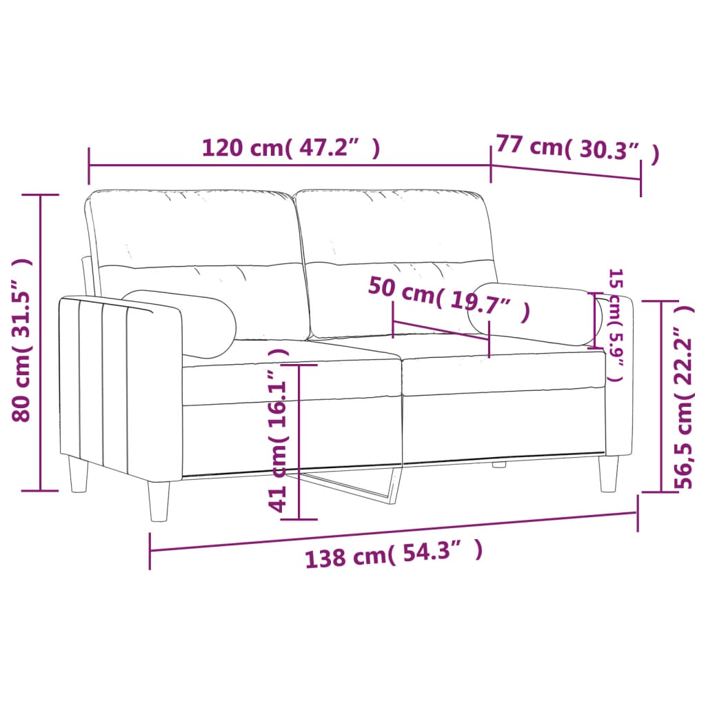 vidaXL 2-osobowa sofa z poduszkami, jasnożółta, 120 cm, tkanina