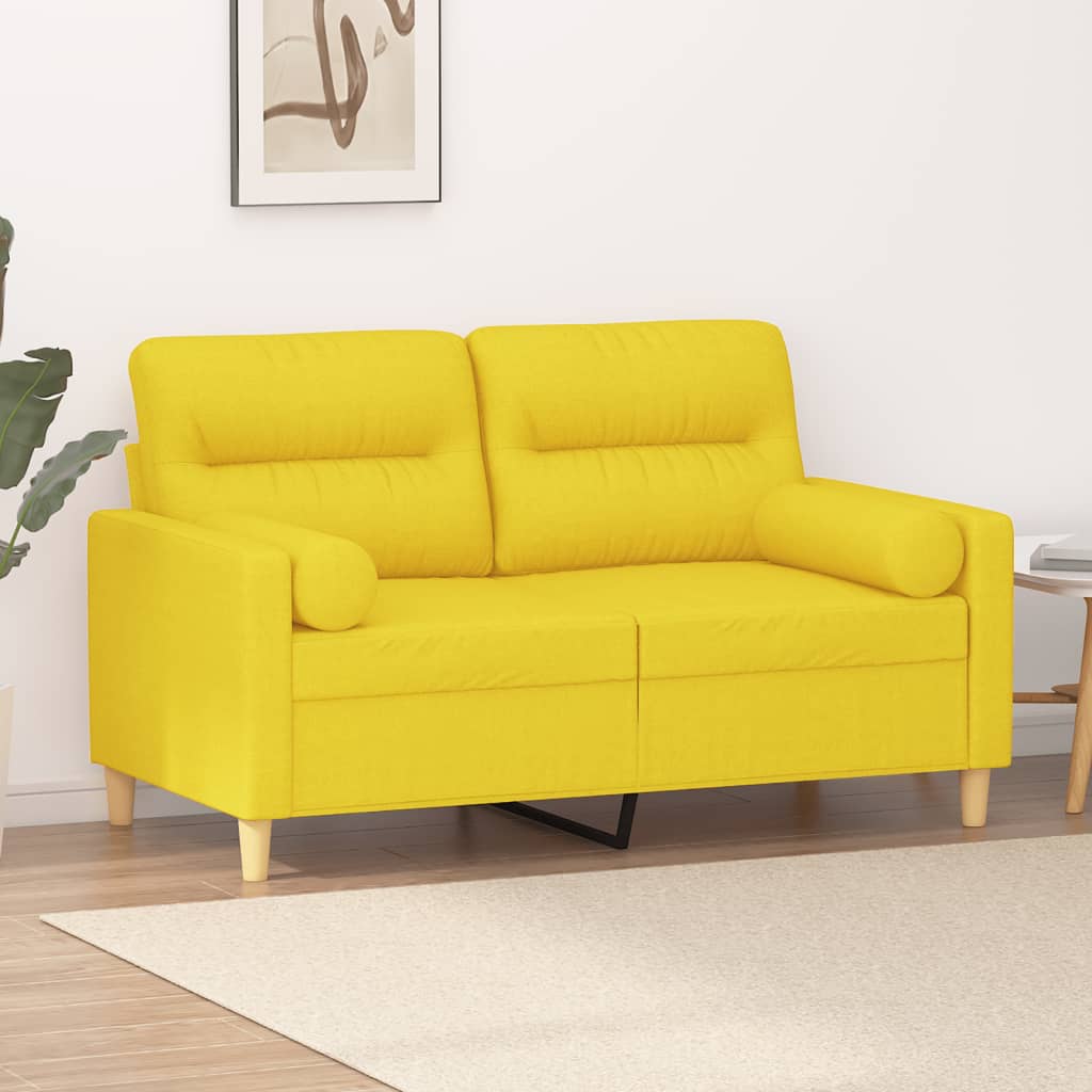 vidaXL 2-osobowa sofa z poduszkami, jasnożółta, 120 cm, tkanina