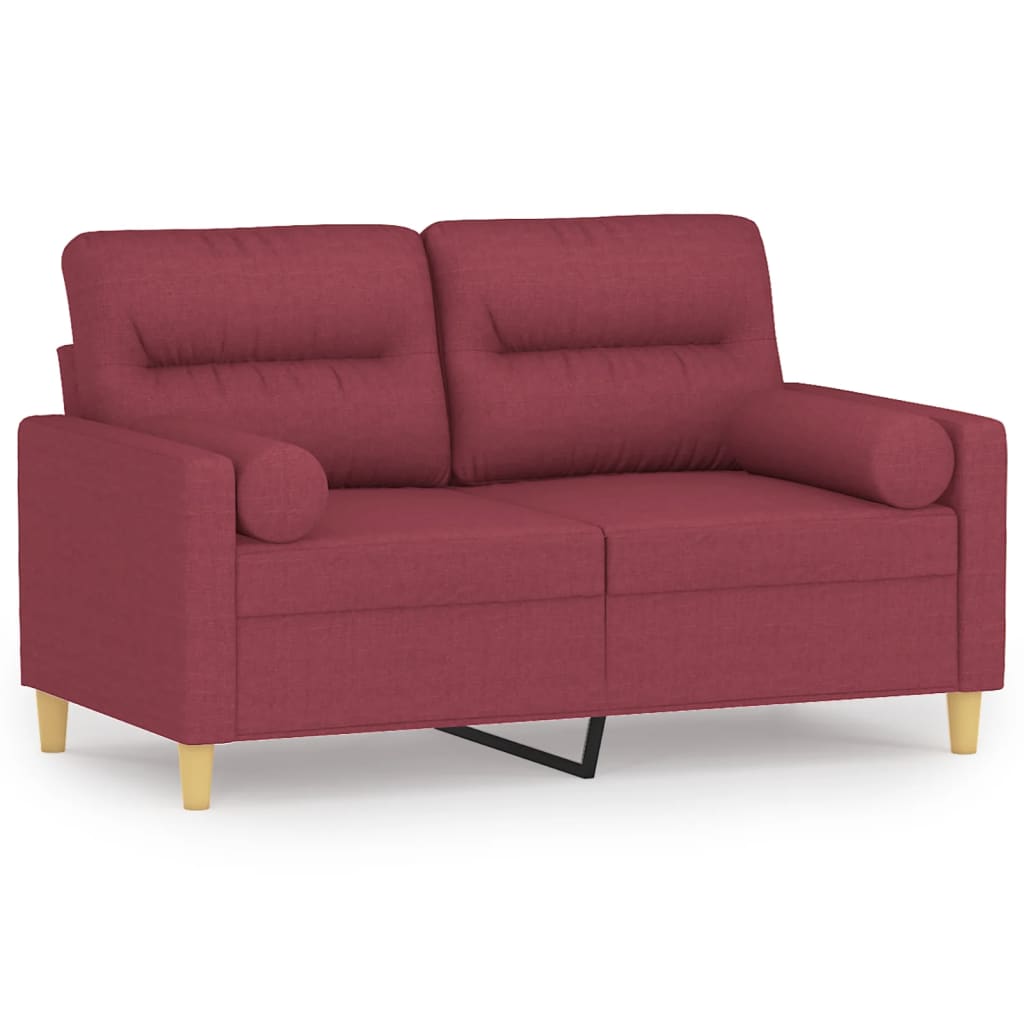 vidaXL 2-osobowa sofa z poduszkami, winna czerwień, 120 cm, tkanina