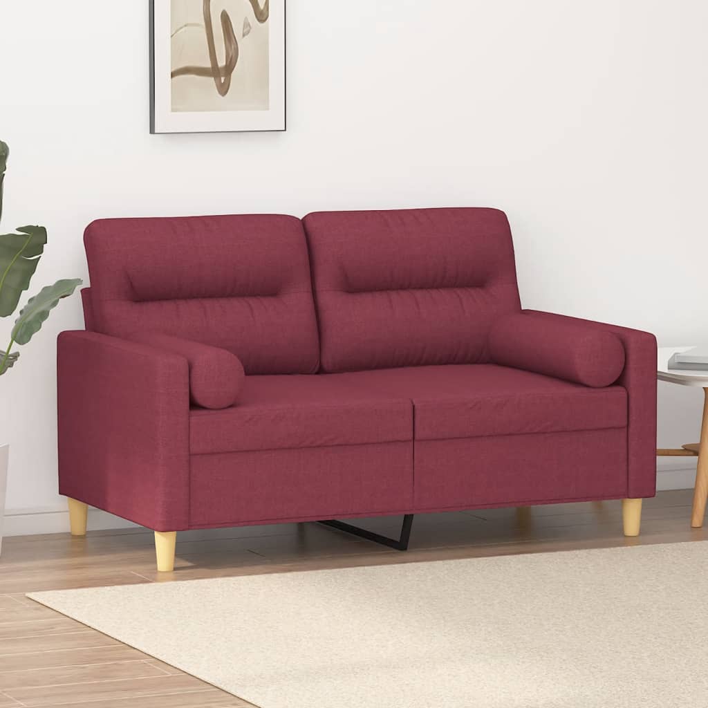vidaXL 2-osobowa sofa z poduszkami, winna czerwień, 120 cm, tkanina