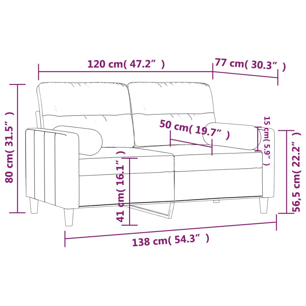 vidaXL 2-osobowa sofa z poduszkami, taupe, 120 cm, tkanina