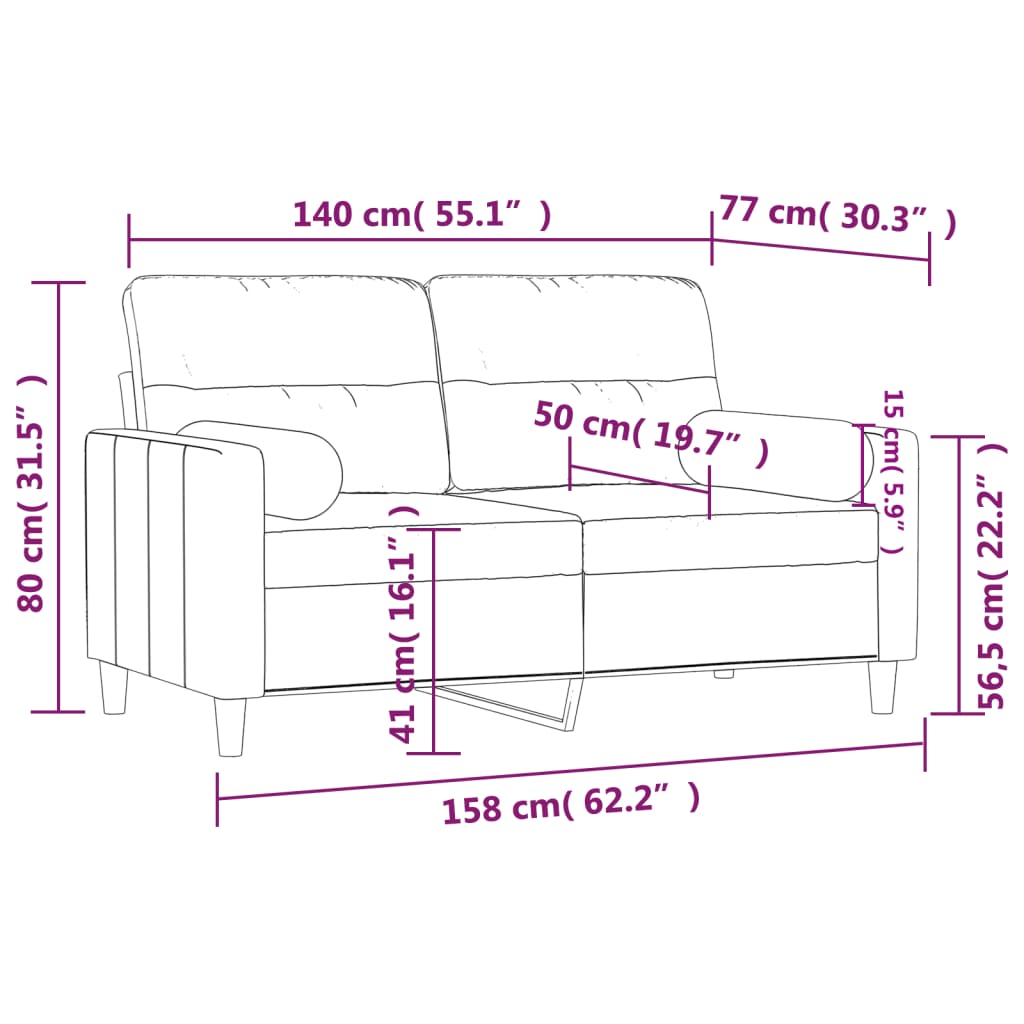 vidaXL 2-osobowa sofa z poduszkami, ciemnoszara, 140 cm, tkanina
