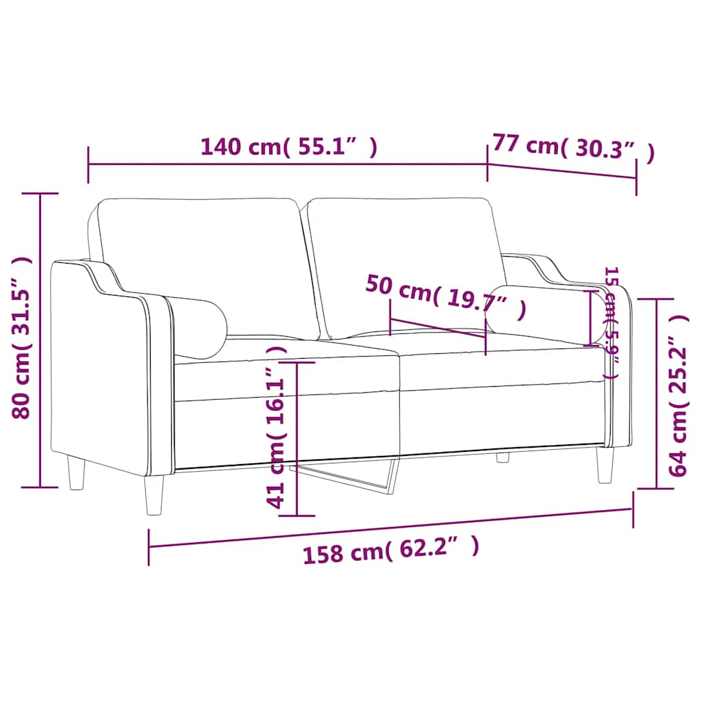 vidaXL 2-osobowa sofa z poduszkami, czarna, 140 cm, tkanina