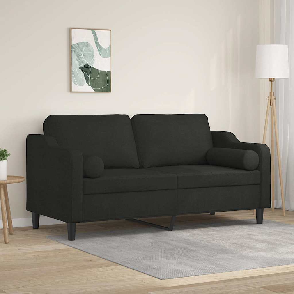 vidaXL 2-osobowa sofa z poduszkami, czarna, 140 cm, tkanina