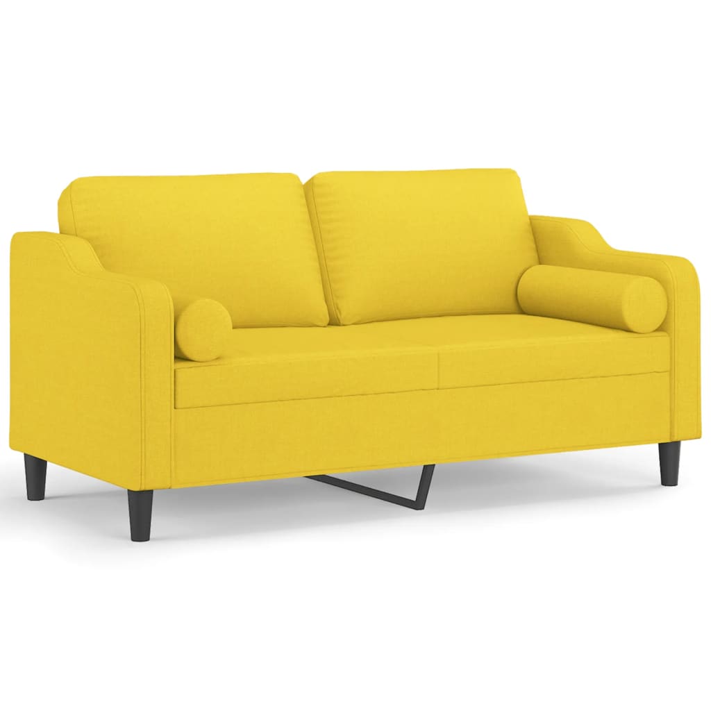 vidaXL 2-osobowa sofa z poduszkami, jasnożółta, 140 cm, tkanina