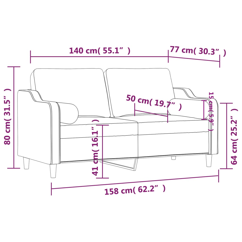 vidaXL 2-osobowa sofa z poduszkami, jasnożółta, 140 cm, tkanina