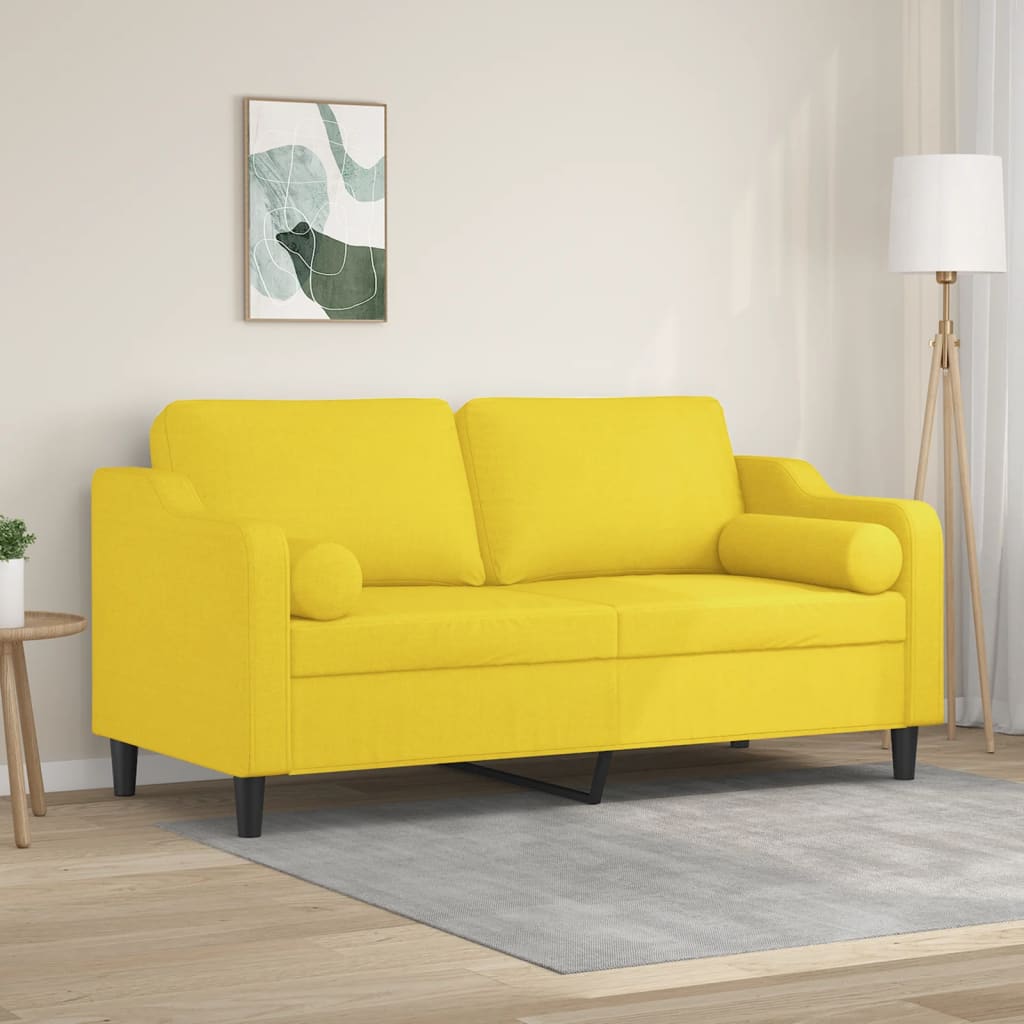 vidaXL 2-osobowa sofa z poduszkami, jasnożółta, 140 cm, tkanina