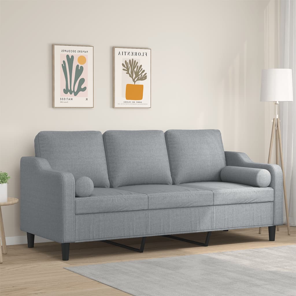 vidaXL 3-osobowa sofa z poduszkami, jasnoszara, 180 cm, tkanina
