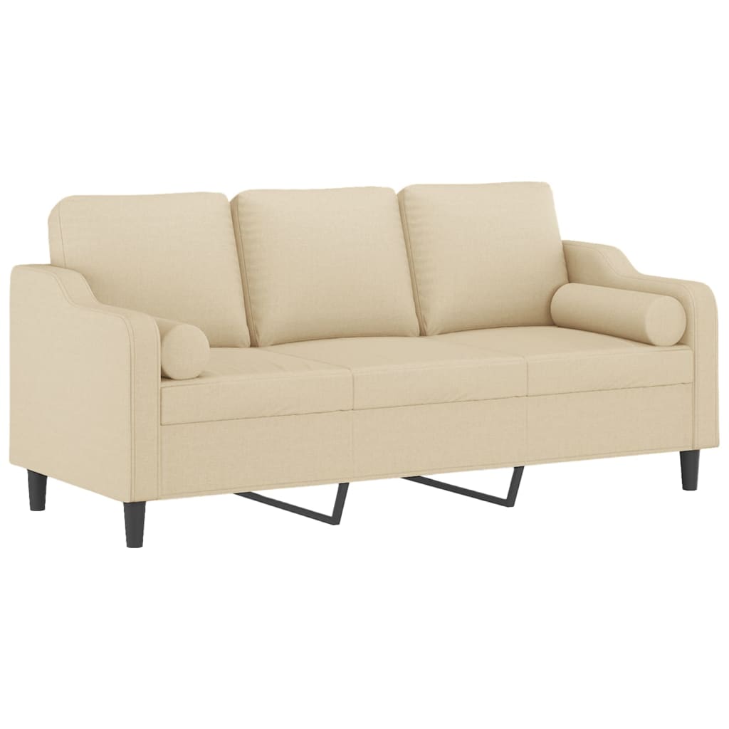 vidaXL 3-osobowa sofa z poduszkami, kremowa, 180 cm, tkanina