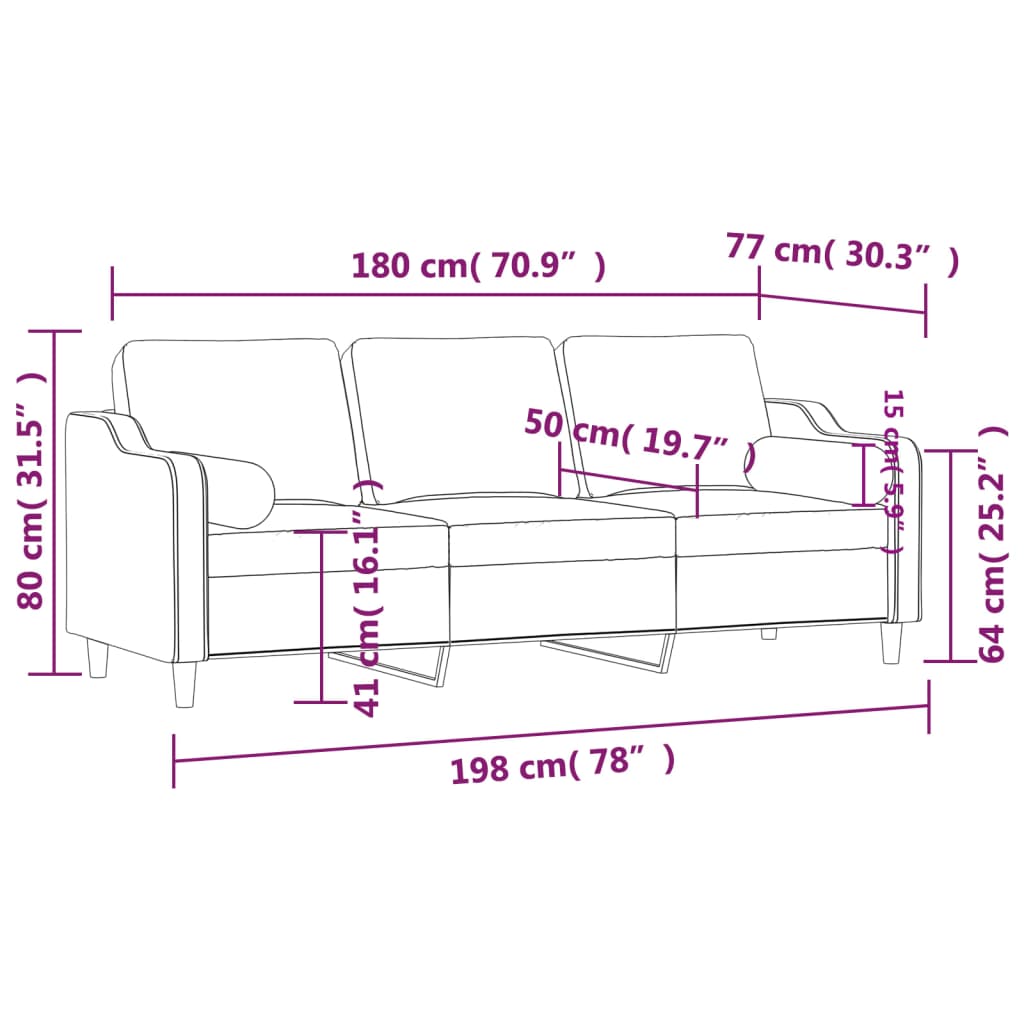 vidaXL 3-osobowa sofa z poduszkami, kremowa, 180 cm, tkanina