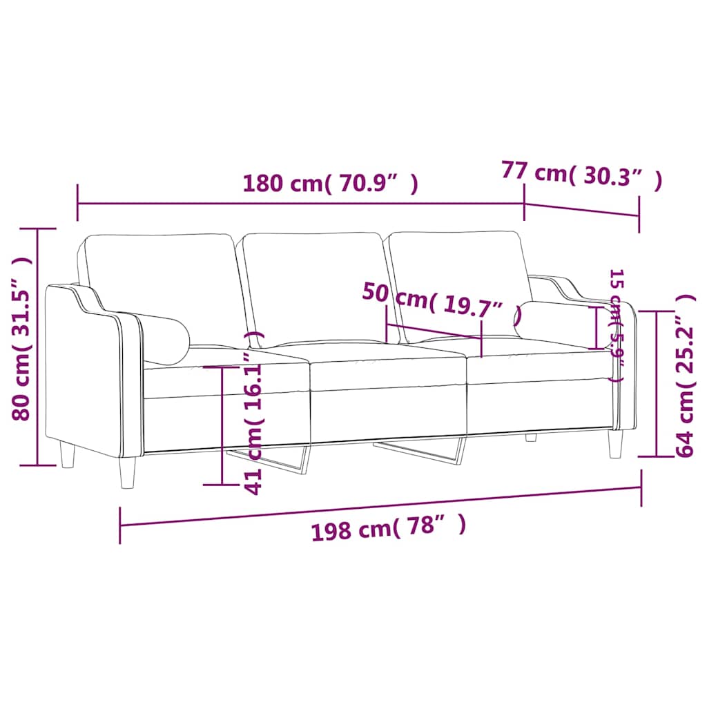 vidaXL 3-osobowa sofa z poduszkami, czarna, 180 cm, tkanina