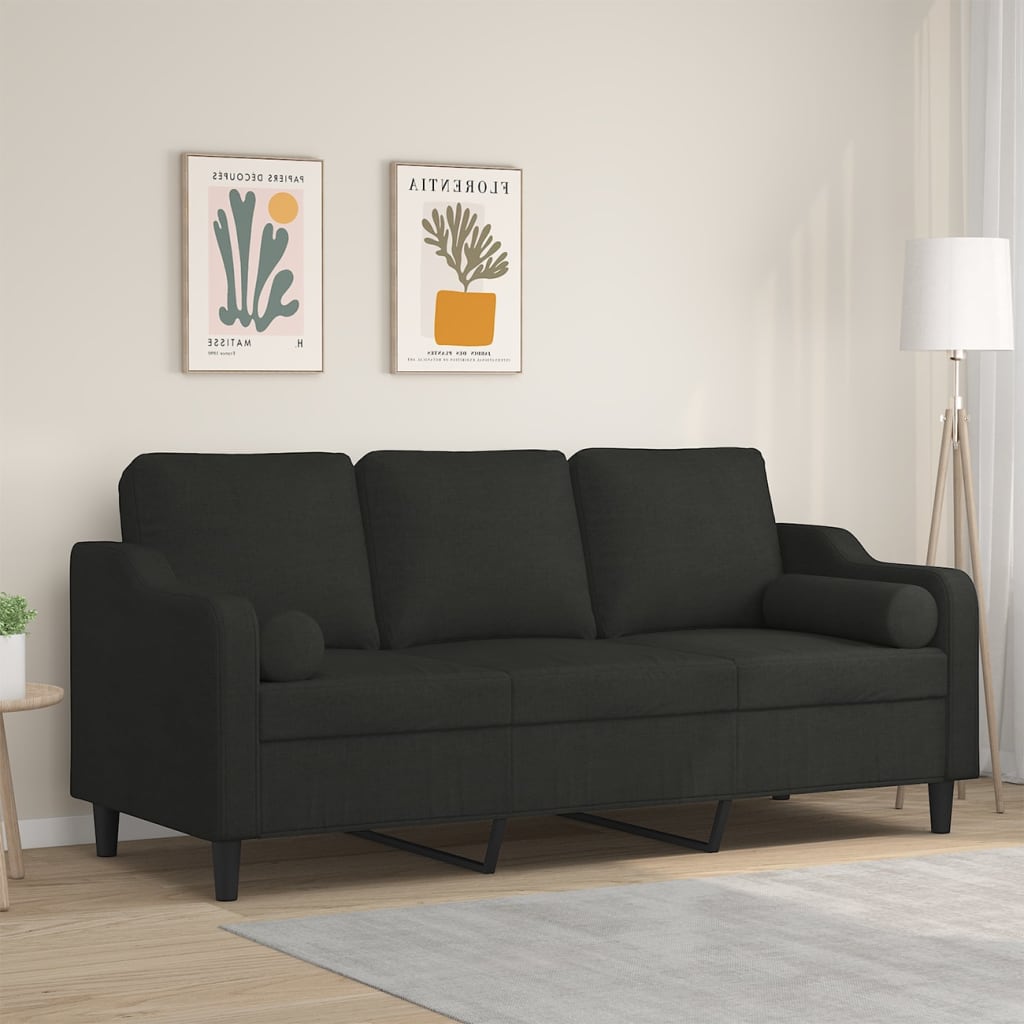 vidaXL 3-osobowa sofa z poduszkami, czarna, 180 cm, tkanina