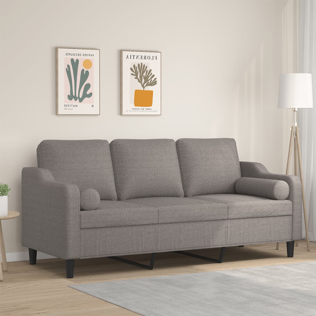 vidaXL 3-osobowa sofa z poduszkami, kolor taupe, 180 cm, tkanina