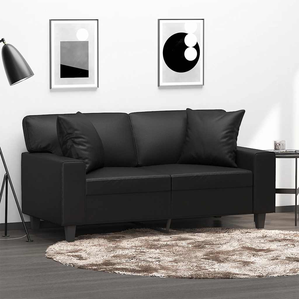 vidaXL 2-osobowa sofa z poduszkami, czarna, 120 cm, sztuczna skóra