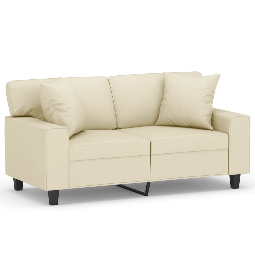 vidaXL 2-osobowa sofa z poduszkami, kremowa, 120 cm, sztuczna skóra