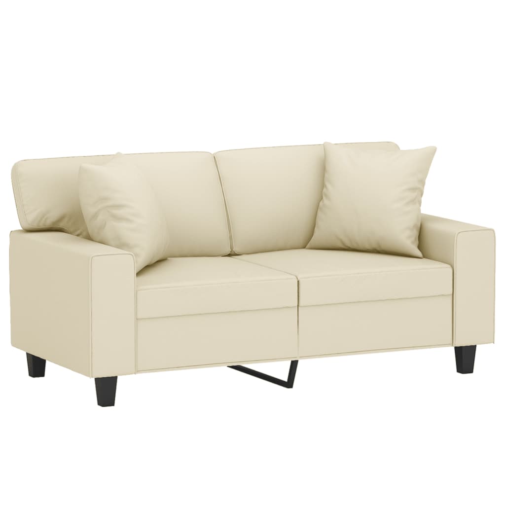 vidaXL 2-osobowa sofa z poduszkami, kremowa, 120 cm, sztuczna skóra