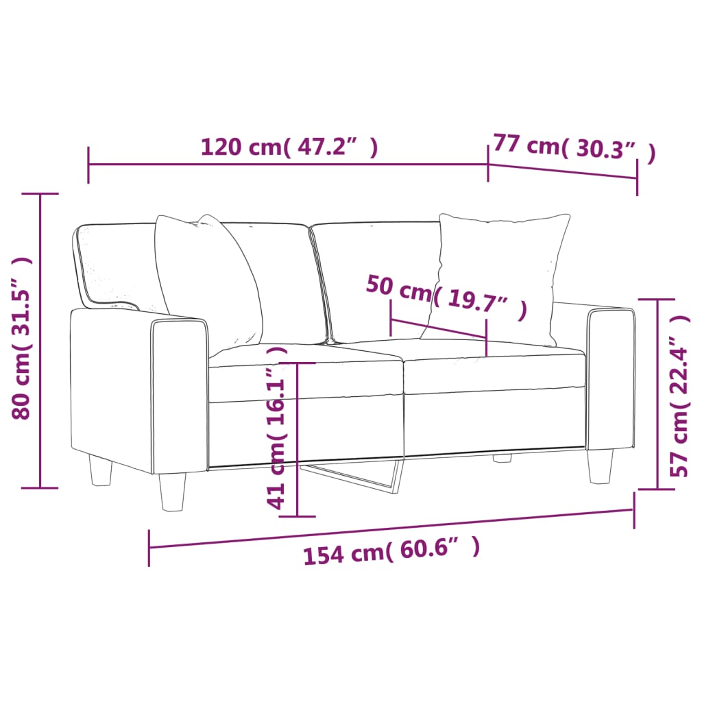 vidaXL 2-osobowa sofa z poduszkami, kremowa, 120 cm, sztuczna skóra