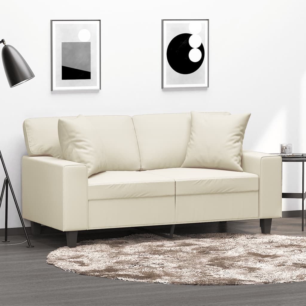 vidaXL 2-osobowa sofa z poduszkami, kremowa, 120 cm, sztuczna skóra