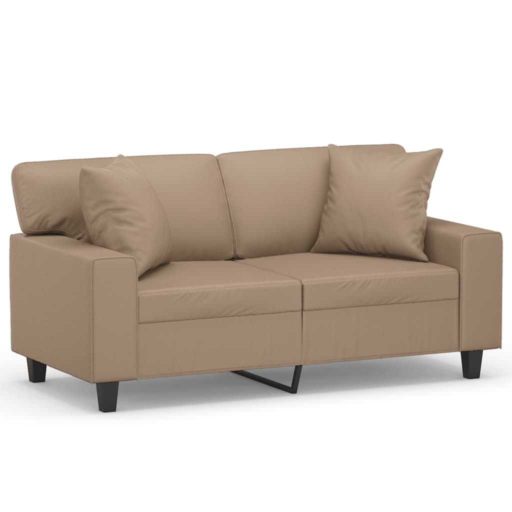 vidaXL 2-osobowa sofa z poduszkami, cappuccino, 120 cm, sztuczna skóra