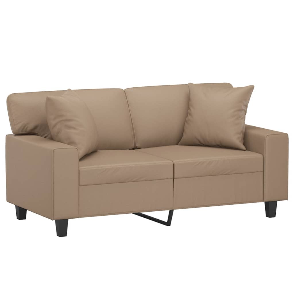 vidaXL 2-osobowa sofa z poduszkami, cappuccino, 120 cm, sztuczna skóra