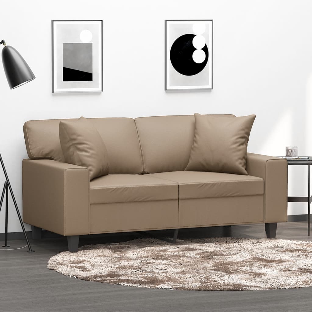 vidaXL 2-osobowa sofa z poduszkami, cappuccino, 120 cm, sztuczna skóra