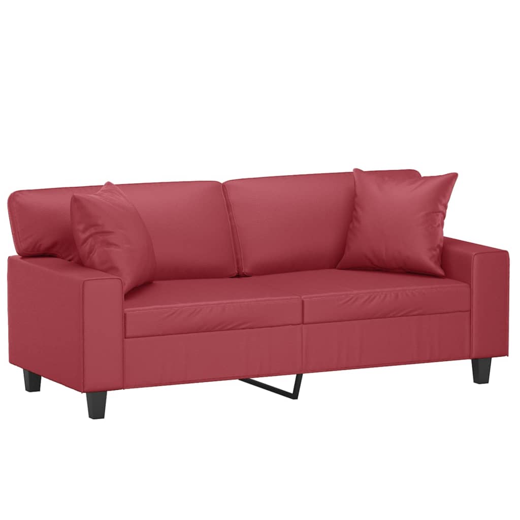 vidaXL 2-os. sofa z poduszkami, winna czerwień, 140 cm, sztuczna skóra