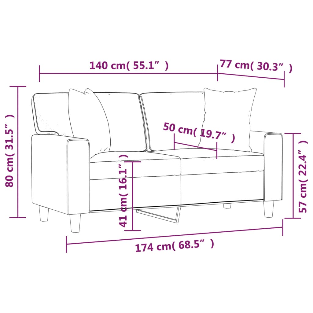 vidaXL 2-os. sofa z poduszkami, winna czerwień, 140 cm, sztuczna skóra