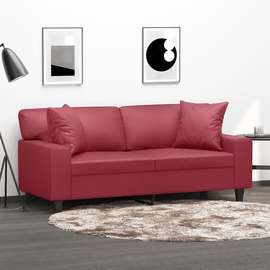vidaXL 2-os. sofa z poduszkami, winna czerwień, 140 cm, sztuczna skóra