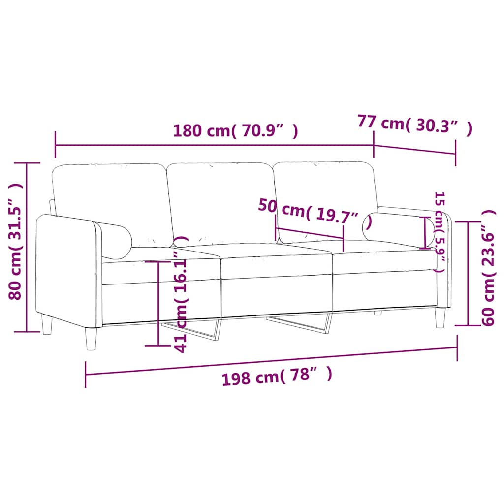 vidaXL 3-osobowa sofa z poduszkami, brązowa, 180 cm, aksamit