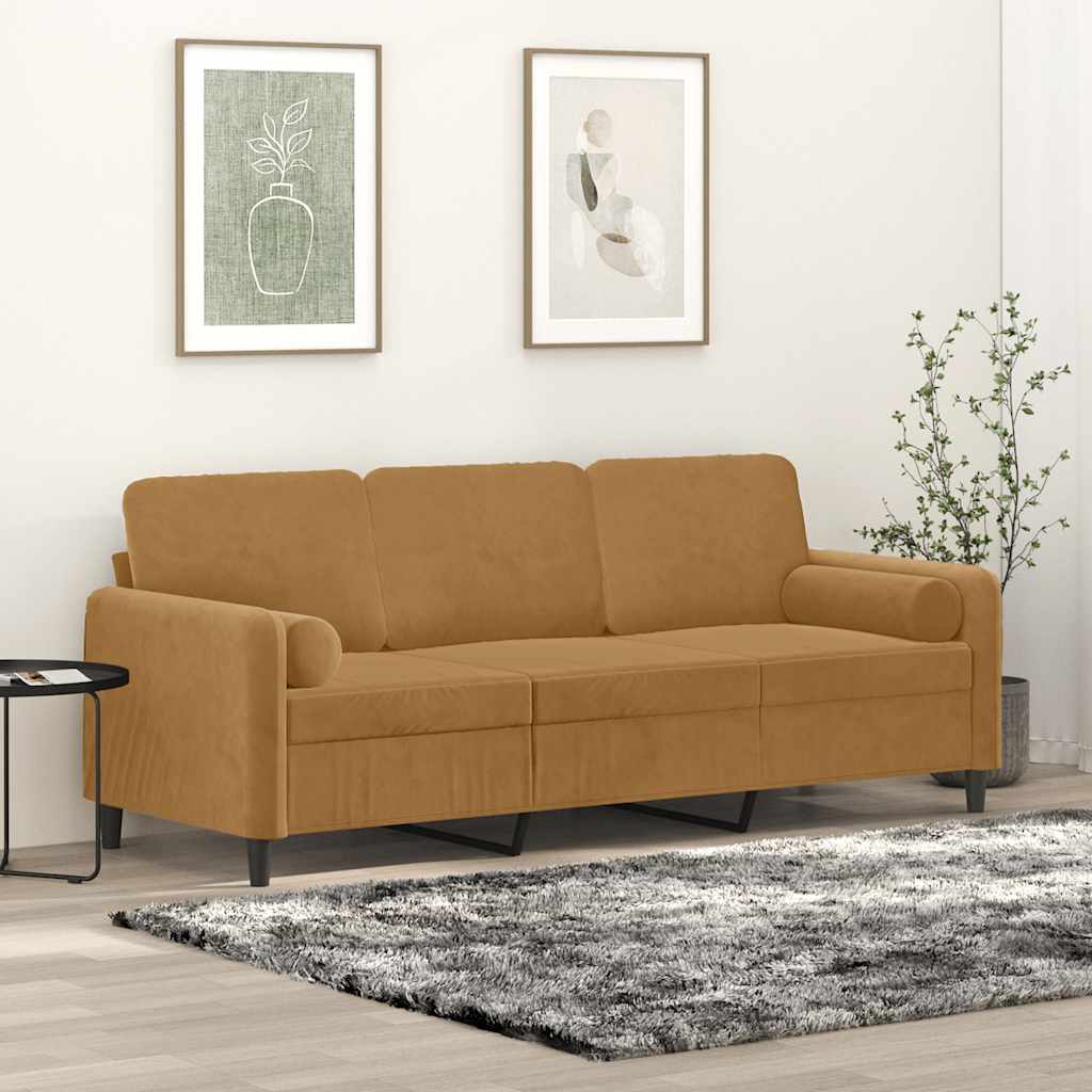 vidaXL 3-osobowa sofa z poduszkami, brązowa, 180 cm, aksamit