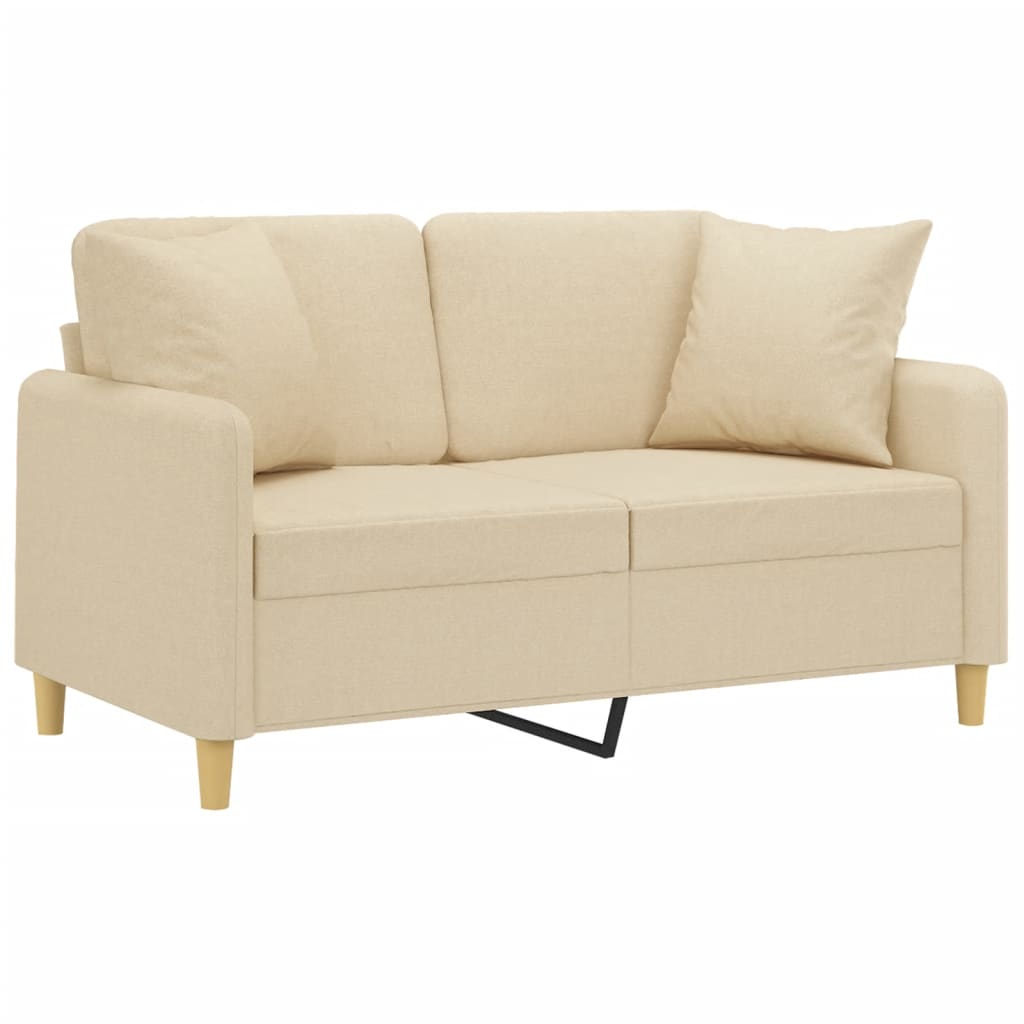 vidaXL 2-osobowa sofa z poduszkami, kremowa, 120 cm, tkanina