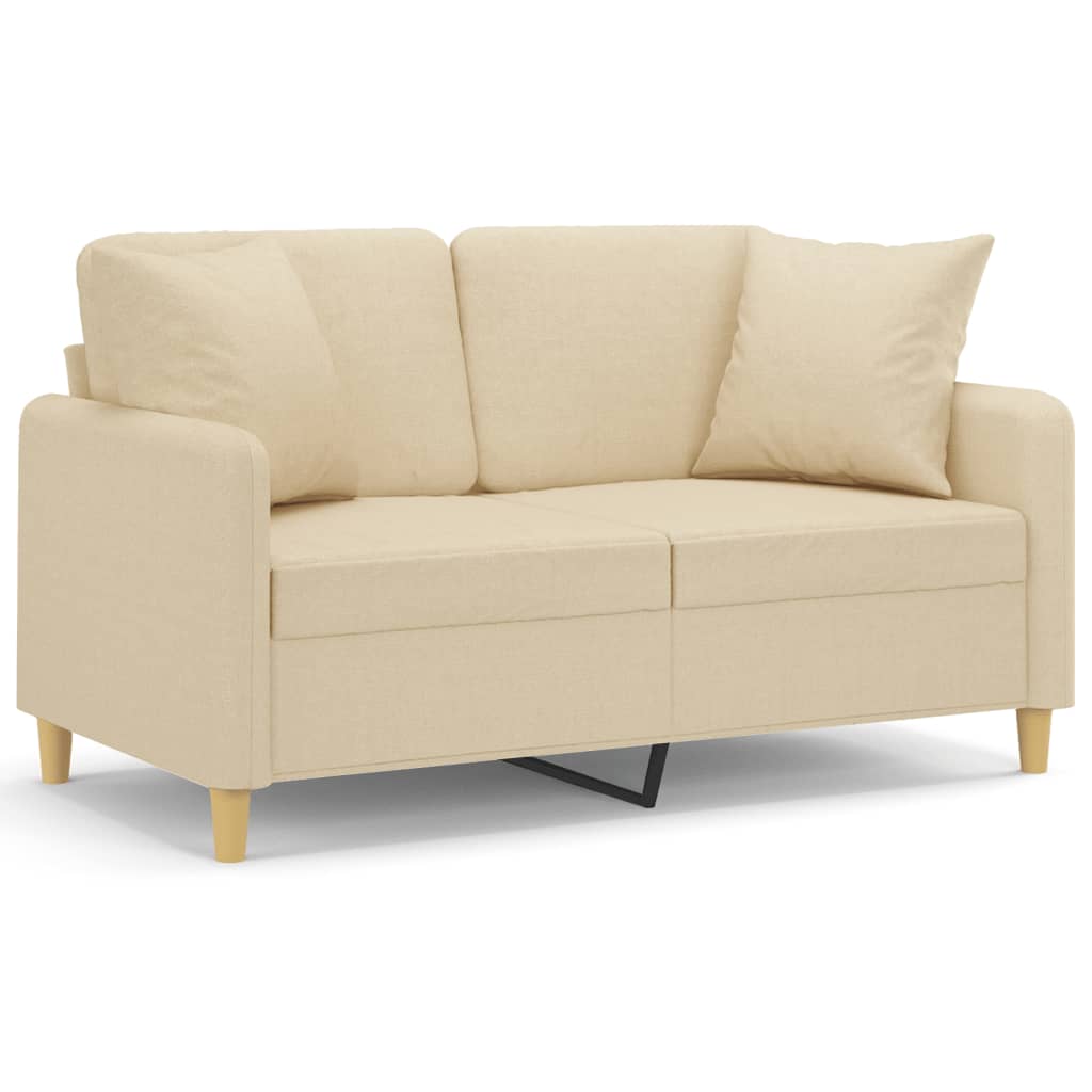 vidaXL 2-osobowa sofa z poduszkami, kremowa, 120 cm, tkanina