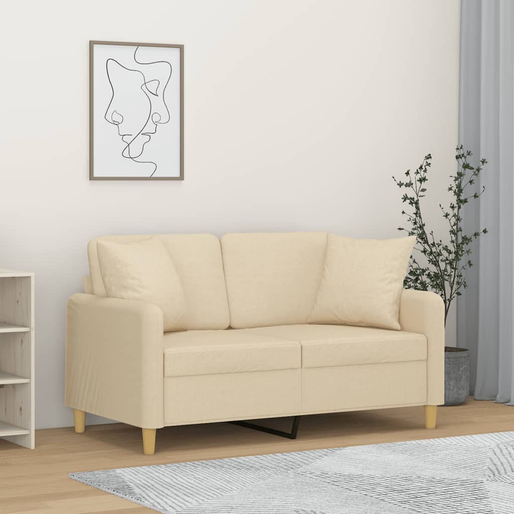 vidaXL 2-osobowa sofa z poduszkami, kremowa, 120 cm, tkanina