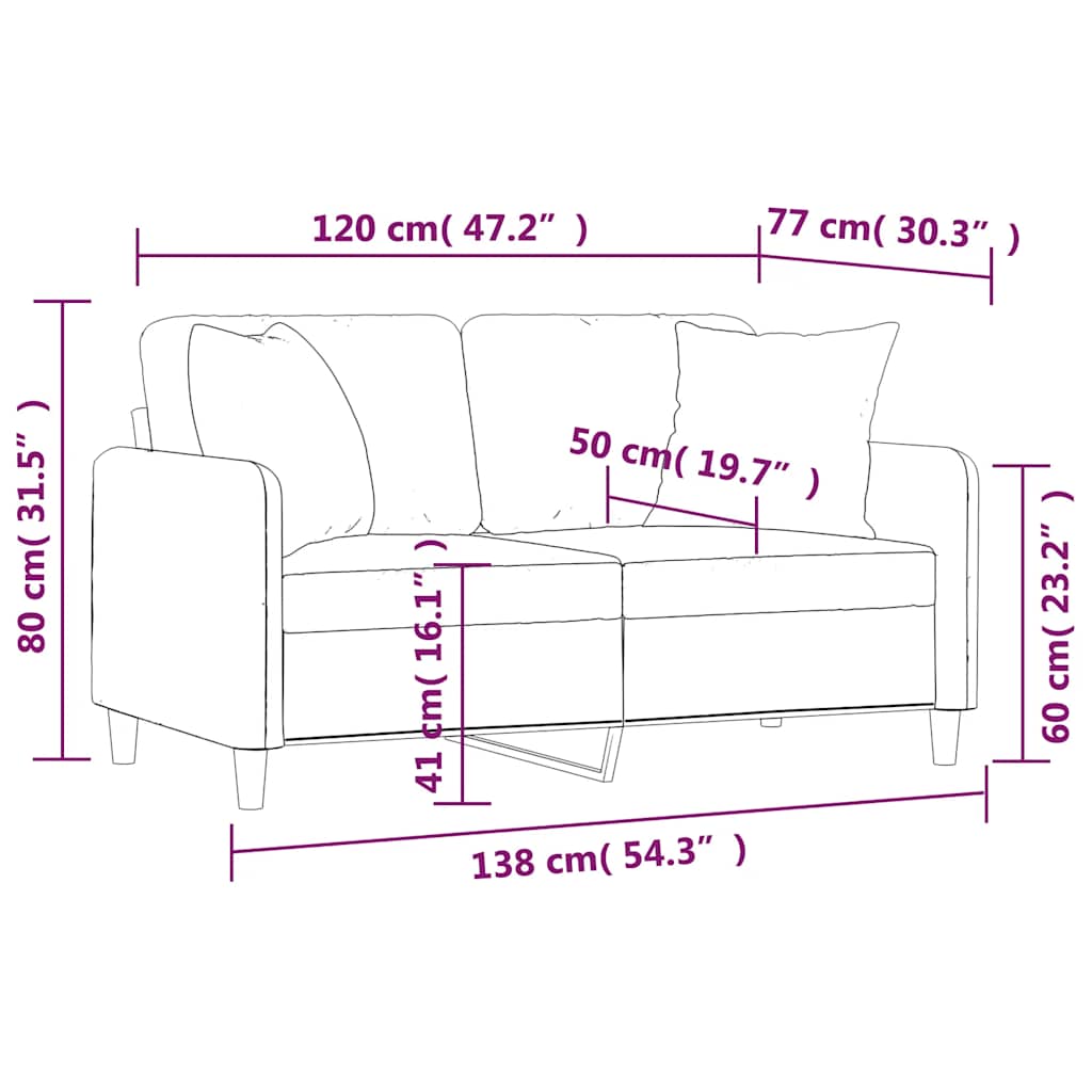 vidaXL 2-osobowa sofa z poduszkami, czarna, 120 cm, tkanina