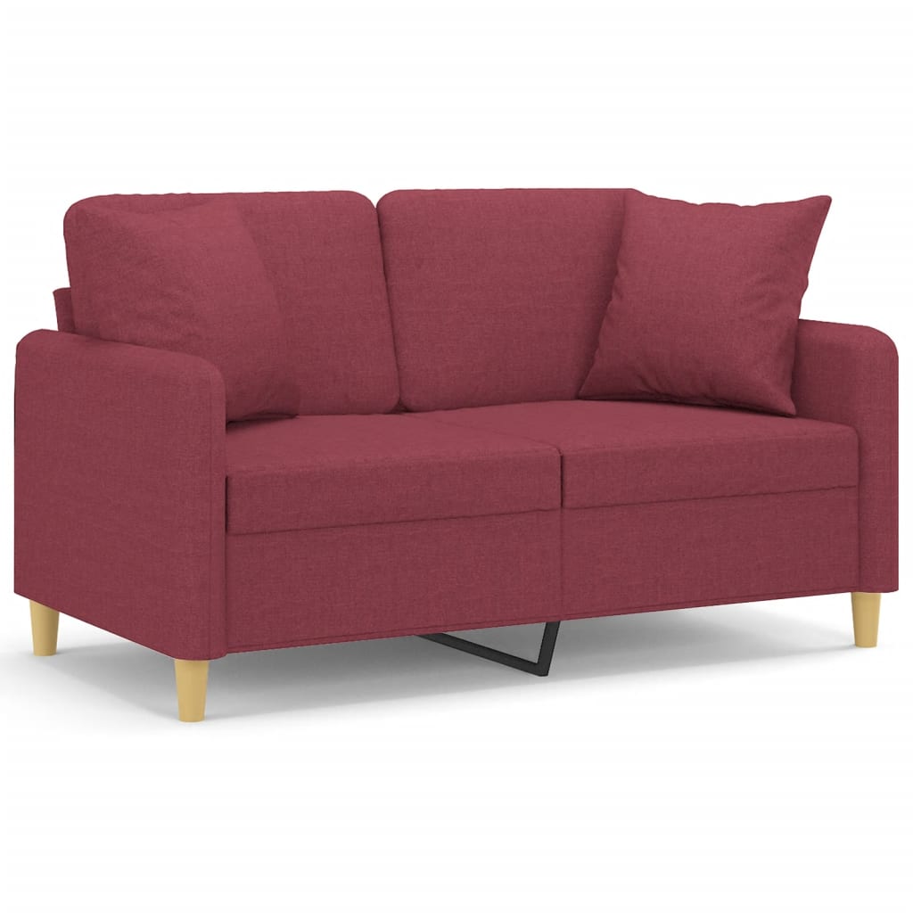 vidaXL 2-osobowa sofa z poduszkami, winna czerwień, 120 cm, tkanina